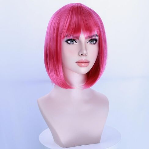 MAGQOO Dark Purple Wig for Women Girls Mardi Gras Bob Wig Short Straight Purple Wig with Bangs Synthetic Heat Resistant Halloween in Kuwait