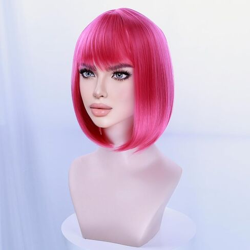 MAGQOO Dark Purple Wig for Women Girls Mardi Gras Bob Wig Short Straight Purple Wig with Bangs Synthetic Heat Resistant Halloween in Kuwait