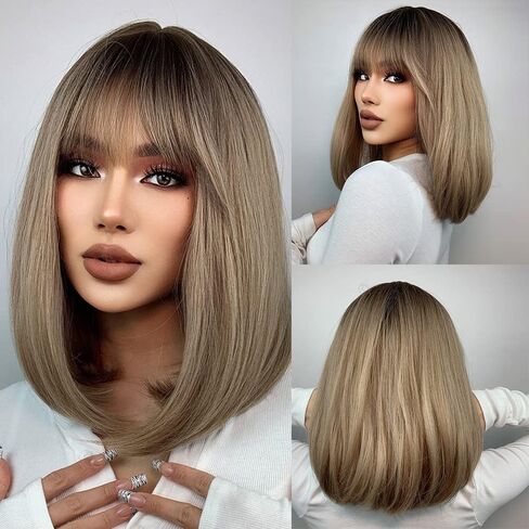 MAGQOO Dark Purple Wig for Women Girls Mardi Gras Bob Wig Short Straight Purple Wig with Bangs Synthetic Heat Resistant Halloween in Kuwait