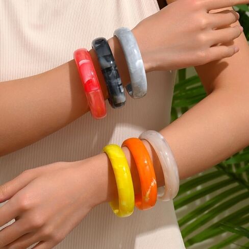 Bohemian Colorful Geometric Cuff Bangle Chunky Irregular Wide Bangle Bracelets Multiple Color Acrylic Resin Statement Jewelry for Women Party Jewelry in Saudi Arabia