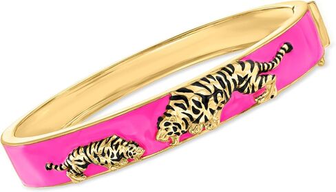 Ross-Simons Pink and Black Enamel Tiger Bangle Bracelet in 18kt Gold Over Sterling in Saudi Arabia