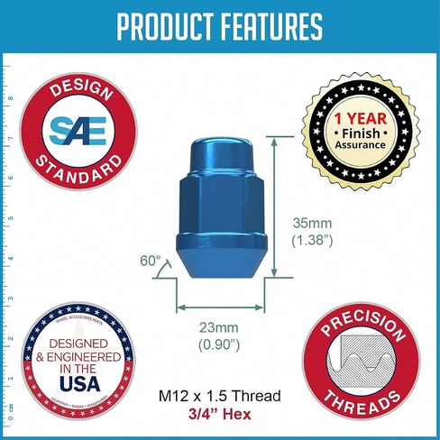 إكسسوارات العجلات أجزاء 100 PCS M12 x 1.5 12 × 1.5 بتفاخات ترابط 35 مم 1.38 "LUG LUG NUTS Chrome 3/4" 19MM HEX تناسب العديد من سيارات ركاب Chevy Honda ｜ Toyota Pass مع عجلات ما بعد البيع in Saudi Arabia
