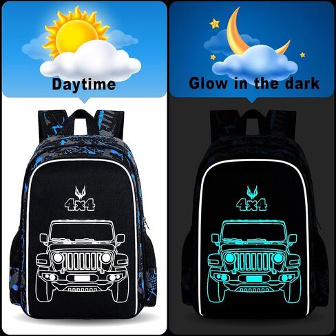 KLFVB 3PCS Boys Dinosaur Backpack, Luminous School Backpacks with Lunch Box, 17" Water Resistant Kids Camo Bookbag for Middle Elementary Teens to School Travel - Luminous Dinosaur in Saudi Arabia