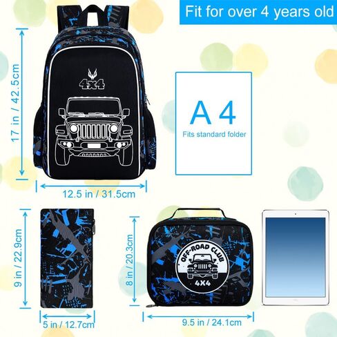 KLFVB 3PCS Boys Dinosaur Backpack, Luminous School Backpacks with Lunch Box, 17" Water Resistant Kids Camo Bookbag for Middle Elementary Teens to School Travel - Luminous Dinosaur in Saudi Arabia