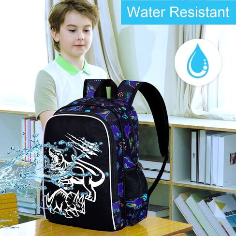 KLFVB 3PCS Boys Dinosaur Backpack, Luminous School Backpacks with Lunch Box, 17" Water Resistant Kids Camo Bookbag for Middle Elementary Teens to School Travel - Luminous Dinosaur in Kuwait