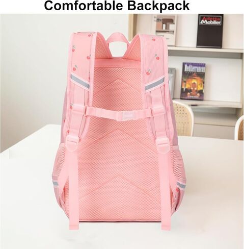 Octsky School Backpack for Teen Girls Cute Corduroy Kids Bookbag with Lunch Box Set, Pink/Cherry in Kuwait