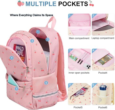 Octsky School Backpack for Teen Girls Cute Corduroy Kids Bookbag with Lunch Box Set, Pink/Cherry in Kuwait