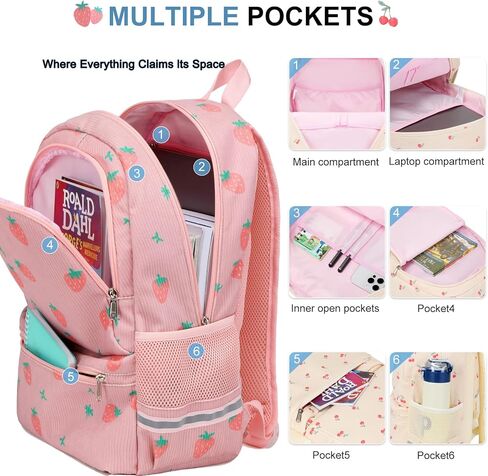 Octsky School Backpack for Teen Girls Cute Corduroy Kids Bookbag with Lunch Box Set, Pink/Cherry in Kuwait
