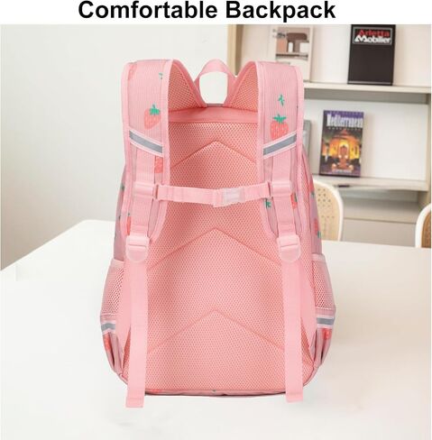 Octsky School Backpack for Teen Girls Cute Corduroy Kids Bookbag with Lunch Box Set, Pink/Cherry in Kuwait