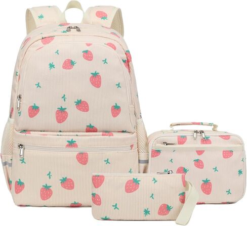 Octsky School Backpack for Teen Girls Cute Corduroy Kids Bookbag with Lunch Box Set, Pink/Cherry in Kuwait
