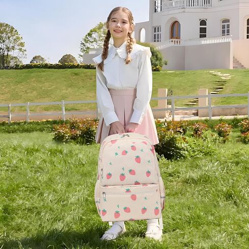 Octsky School Backpack for Teen Girls Cute Corduroy Kids Bookbag with Lunch Box Set, Pink/Cherry in Kuwait