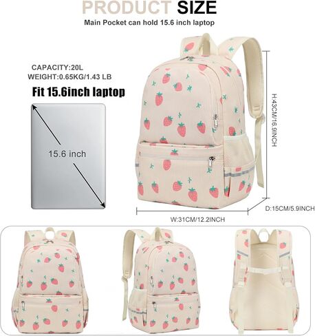 Octsky School Backpack for Teen Girls Cute Corduroy Kids Bookbag with Lunch Box Set, Pink/Cherry in Kuwait
