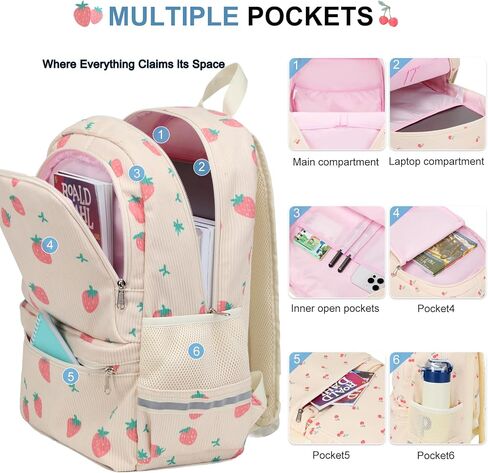 Octsky School Backpack for Teen Girls Cute Corduroy Kids Bookbag with Lunch Box Set, Pink/Cherry in Kuwait