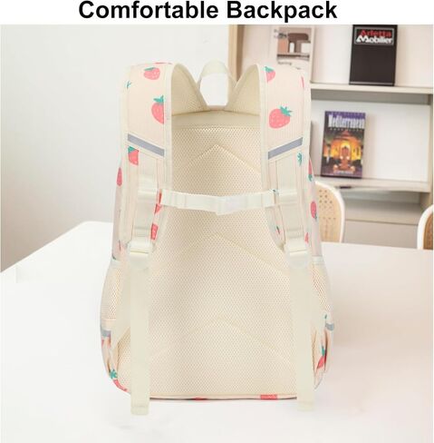 Octsky School Backpack for Teen Girls Cute Corduroy Kids Bookbag with Lunch Box Set, Pink/Cherry in Kuwait