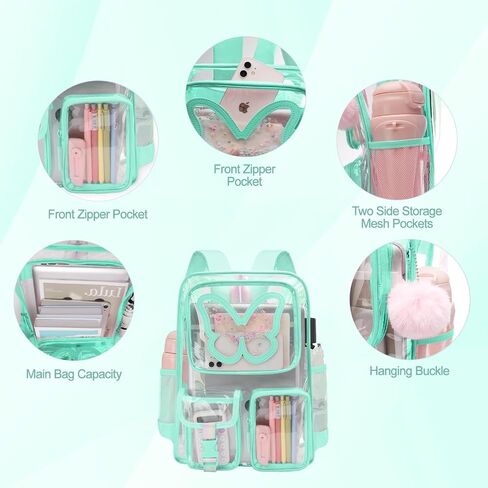 Clear Backpack for Girls Women Heavy Duty Transparent Bookbag Cute Bag Large Capacity See Through Backpacks for School in Saudi Arabia