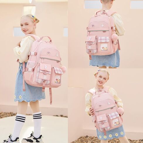 Backpack for Girls 15.6 Inch Laptop School Bag Kids Elementary College 3pcs Backpacks Lunch box Pencil Case Set Bookbags for Girls Teen Women Student Pink in Kuwait