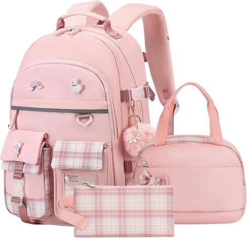 Backpack for Girls 15.6 Inch Laptop School Bag Kids Elementary College 3pcs Backpacks Lunch box Pencil Case Set Bookbags for Girls Teen Women Student Pink in Kuwait
