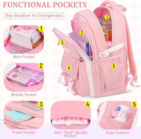 Kids Backpacks for Girls - Cute Girls Backpack for Elementary, Middle and High School Students - 18" School Bookbag in Saudi Arabia