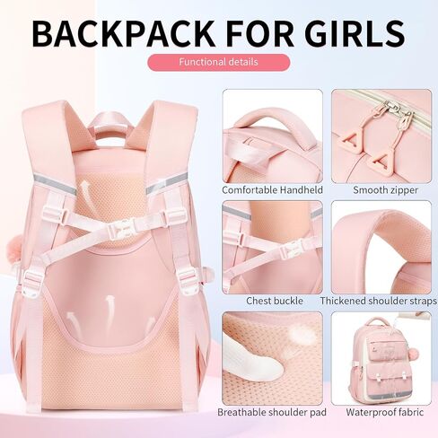 3PCS School Backpack for Girls with Lunch Box Teen Girl Backpack Set Elementary Middle High School Bag Large Cute Bookbags Kids Book Bag in Kuwait