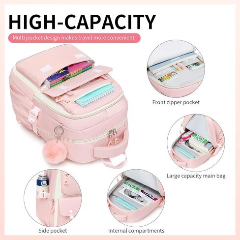 3PCS School Backpack for Girls with Lunch Box Teen Girl Backpack Set Elementary Middle High School Bag Large Cute Bookbags Kids Book Bag in Kuwait