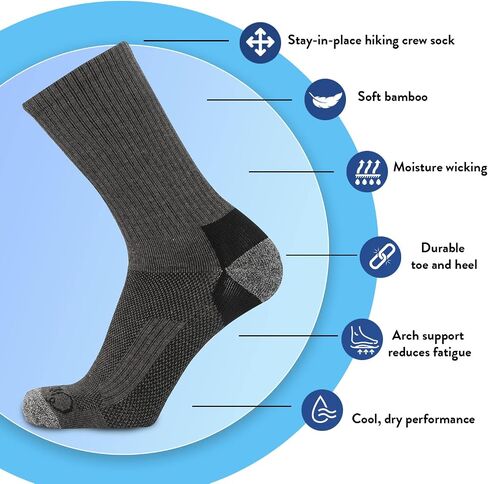 Chill Boys Viscose from Bamboo Crew Socks For Men - Moisture Wicking Mens Hiking Socks MidWeight Performance in Kuwait