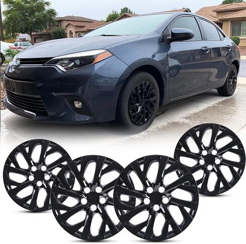 ROXX 4PCS مجموعة 16 بوصة العجلة حافة الغلاف البديل HUBCAPS استبدال تويوتا كورولا 2017-2019 (فقط مناسبة لعجلة الصلب) ، SNAP على CAR TRACK SUV HUB CAP (5111 ، Black Lacquer) in Kuwait