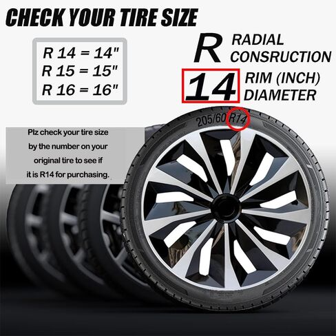 سدايا Autoparts Universal Hub Caps - TT نمط - متوافق مع إطارات وعجلات 14 بوصة شاحنة سيارة ، R14 حافة إطارات مجموعة من 4 (أسود وفضي) in Kuwait