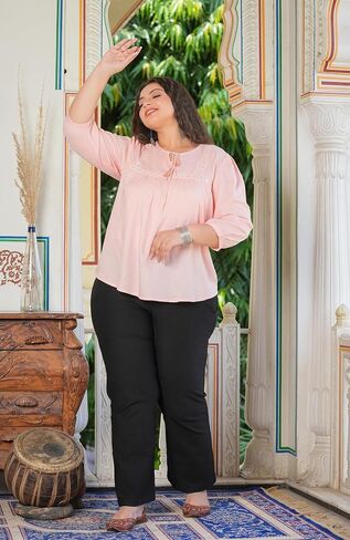 Yash Gallery Women Cotton Indian Lendit Length Keyhole Neck 3/4 قميص قميص قميص مع شرابة الصيف in Kuwait