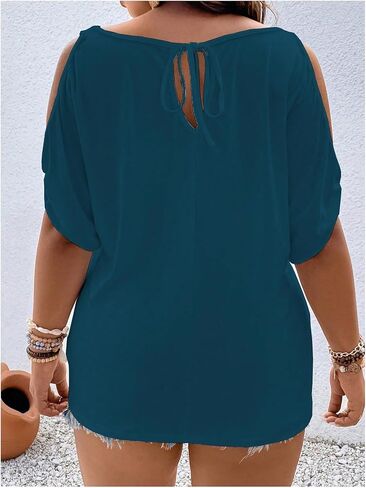 Verdusa Women's Plus Size Cold Shoulder Tie Back T Shirts Half Sleeve Summer Tunic Tops in Kuwait