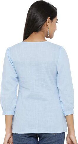 Yash Gallery Women Cotton Indian Lendit Length Keyhole Neck 3/4 قميص قميص قميص مع شرابة الصيف in Kuwait