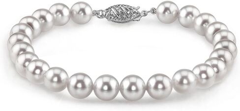 The Pearl Source 14K Gold 5.5-6mm Round White Japanese Akoya Saltwater Cultured Pearl Bracelet for Women Pearl Gifts for Christmas, Holidays and Anniversary in Saudi Arabia
