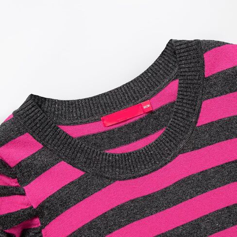 Women's Puff Long Sleeve Striped Sweaters Crewneck Ribbed Knit Pullover Sweater in Saudi Arabia