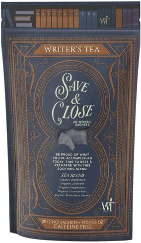 Writer's Tea Save & Close - Nighttime Tea - Chamomile, Lavender, Peppermint, Licorice Root, and Blackberry Leaves Tea Blend - Caffeine Free - 20 Woven Sachets in Saudi Arabia