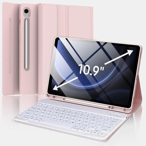 حافظة Galaxy Tab S9 FE 5G مع لوحة مفاتيح، لوحة مفاتيح بلوتوث لاسلكية قابلة للفصل، غطاء فوليو ذكي مع حامل قلم S لجهاز Samsung Galaxy Tab S9 FE 10.9 بوصة/S9 11 بوصة، 7 ألوان خلفية، نوم/استيقاظ تلقائي in Kuwait