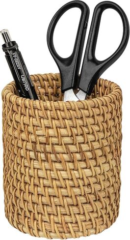 Handmade Rattan Pencil Holder, Pen Holder, Wicker Makeup Brush Holder, Makeup Holder, Pencil Cup, Desk Cup Holder, Toothbrush Cup for Small Items, Office & Home Desktop Organizer in Kuwait