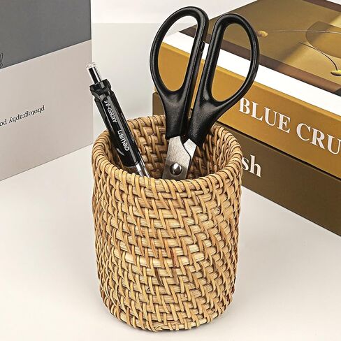 Handmade Rattan Pencil Holder, Pen Holder, Wicker Makeup Brush Holder, Makeup Holder, Pencil Cup, Desk Cup Holder, Toothbrush Cup for Small Items, Office & Home Desktop Organizer in Kuwait