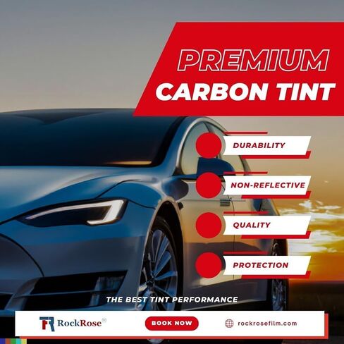 RockRose Charcoal 2PLY Premium Carbon 5% VLT Car Tint 24 بوصة × 100 قدم صبغة نافذة احترافية للحرارة والأشعة فوق البنفسجية وIRR للسيارات أو بناء فيلم لاصق سهل الانكماش، صديق للراسمة in Kuwait