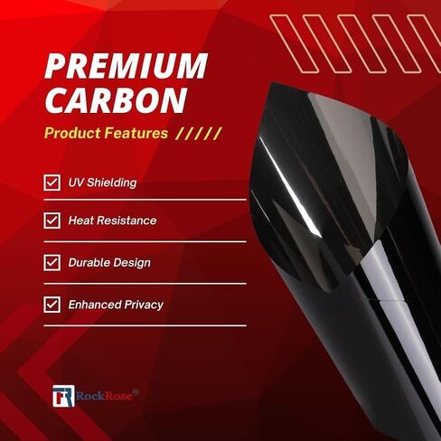 RockRose Charcoal 2PLY Premium Carbon 5% VLT Car Tint 24 بوصة × 100 قدم صبغة نافذة احترافية للحرارة والأشعة فوق البنفسجية وIRR للسيارات أو بناء فيلم لاصق سهل الانكماش، صديق للراسمة in Kuwait