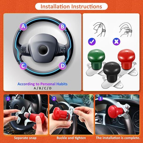 Tallew 3 Pcs Steering Wheel Spinner Knob Handle Suicide Handle Heavy Equipment Universal Spinner Knob for Tractor and More Trucks Boats Vehicles Car SUV in Saudi Arabia