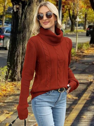 MixShe Womens Sweaters 2025 Turtleneck Cable Knit Pullover Sweater S-XL in Kuwait