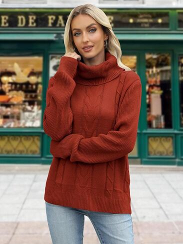 MixShe Womens Sweaters 2025 Turtleneck Cable Knit Pullover Sweater S-XL in Kuwait