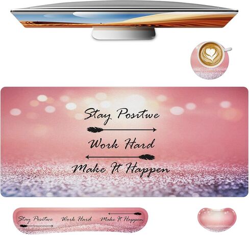 مجموعة لوحة ماوس لوحة المفاتيح، لوحة ماوس كبيرة للألعاب + مسند معصم لوحة المفاتيح + مسند معصم الماوس + قاعدة، دعم المعصم للوحة ماوس الكمبيوتر للكمبيوتر المحمول المكتبي. (35.4 بوصة × 15.7 بوصة) سجادة مكتب ممتدة (زهرية) in Kuwait