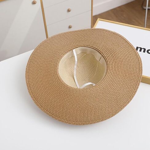 Summer Pearl Bow Women Beach Sun Hat Foldable Grass Hat Lady Beige Brown Color Matching Sunshade Straw Hats in Saudi Arabia