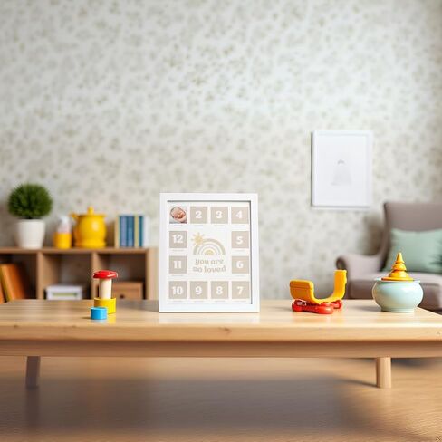 Kate & Milo My First Year Photo Frame, Baby Milestone Picture Frame, Newborn Keepsake, Elephant Nursery Décor, Baby Girl and Baby Boy Gift, Little Blessing, White in Kuwait