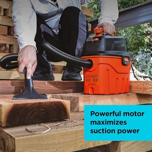 بلاك اند ديكر مكنسة كهربائية للمتجر الرطب/الجاف، سعة 3 جالون 4.0 ذروة حصان، مكنسة كهربائية محمولة مع ملحقات، مكنسة كهربائية للمنزل والحيوانات الأليفة والسيارة (BDXV18910P-3) in Kuwait