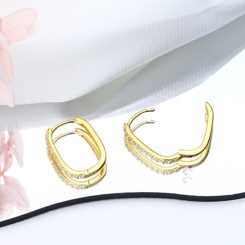 925 sterling الفضة الفضية hypoallergenic Zirconia Zirconia أقراط - عصرية هندسية التصميم المستطيل للنساء والرجال in Kuwait