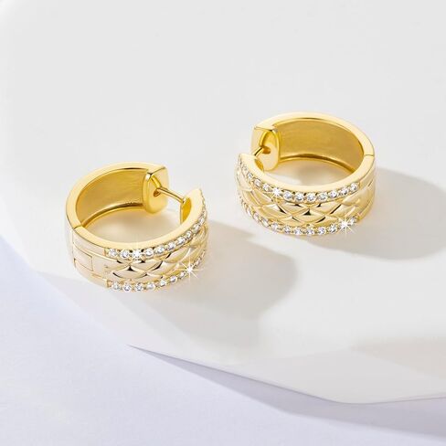 Cossa 14K Gold Hoop Earrings for Women Elegant Thick Gold Hoop Earrings Cubic Zirconia Encrusted Mesh Huggie Hoops Earring for Women 20mm in Kuwait
