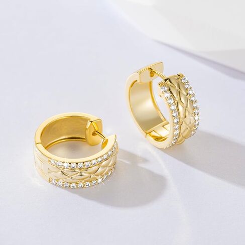 Cossa 14K Gold Hoop Earrings for Women Elegant Thick Gold Hoop Earrings Cubic Zirconia Encrusted Mesh Huggie Hoops Earring for Women 20mm in Kuwait