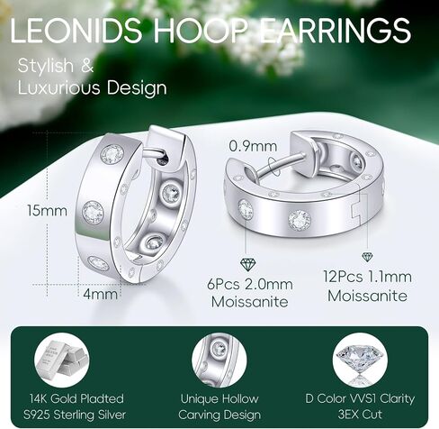 D Color VVS1 Clarity Moissanite Hoop Earrings for Women 14K Gold Plated 925 Sterling Silver Hoops Earring Hypoallergenic Small Moissanite Earrings Birthday Gift for Her in Saudi Arabia