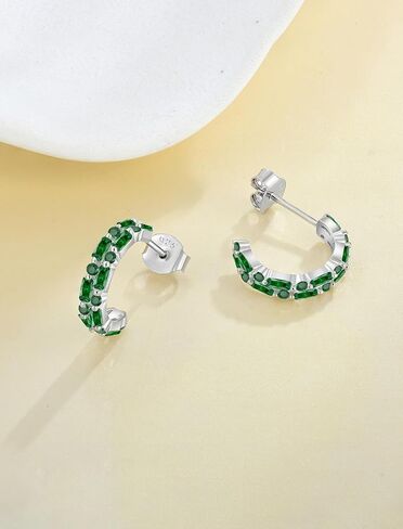Half Hoop Earrings for Women 925 Sterling Silver Cut Cubic Zirconia Small Open Mini Hoop Earrings in Saudi Arabia